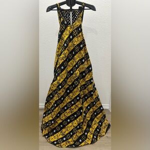 African Cowrie Bead and Adinkra Symbols print dress.
